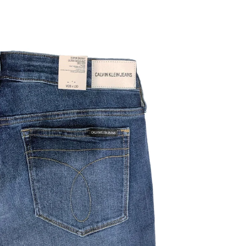 flannel pants for women -lightweight summer tops for women -Calvin Klein Women's Mid Rise Super Skinny Leg Jeans Mid Blue Size 28" x 30" - 28" x 30"