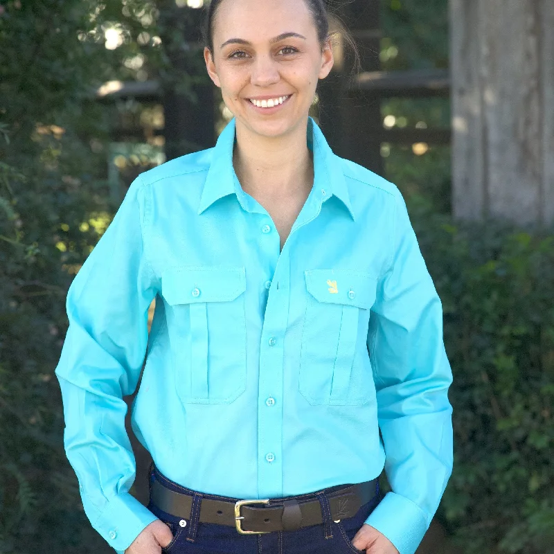 women's bohemian tops -Turquoise Full Button