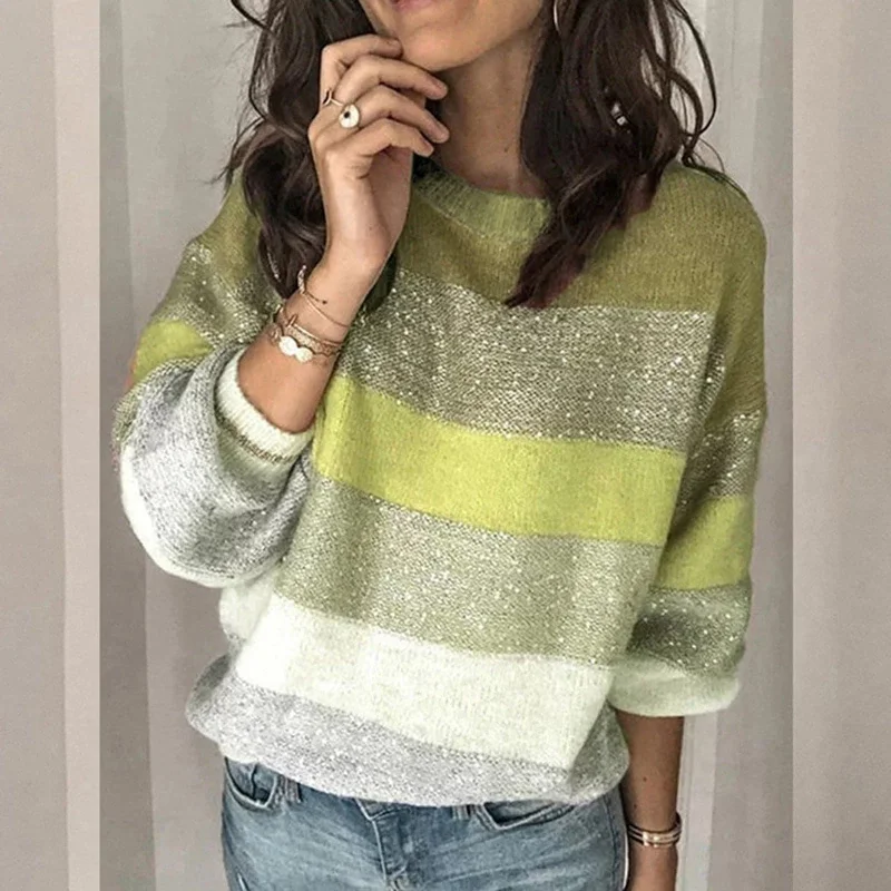 boho style tops for women -DressBetty - Sweaters Women Korean Harajuku Casual Loose Stripe Stitching Commute Jacquard Knitted Pullover Women Jumper