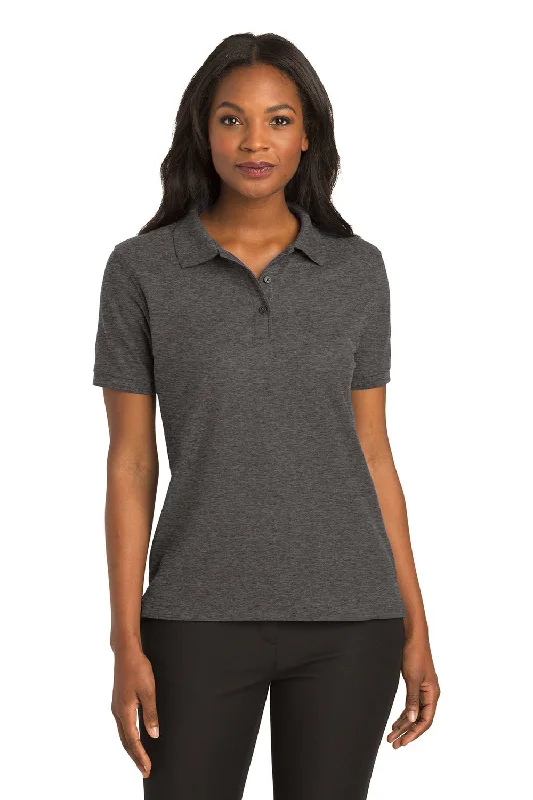 women's casual tank tops -Port Authority Womens Silk Touch Wrinkle Resistant Short Sleeve Polo Shirt - Heather Charcoal Grey