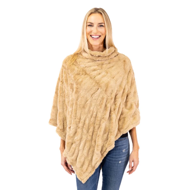 soft shell jackets for women -women's ribbed tops -Plush Faux Fur Tan Cozy Coat Poncho