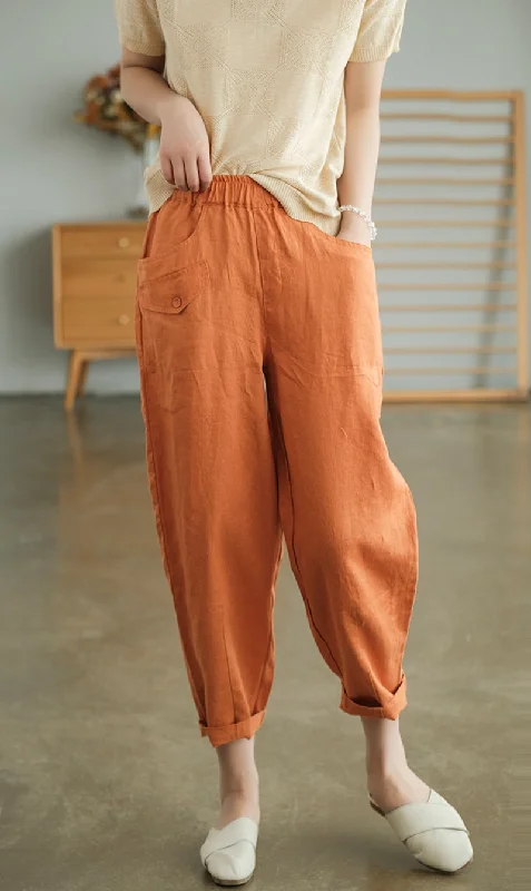 silk pants for women -tie-front tops for women -Summer Linen Pants For Women Spring Trousers