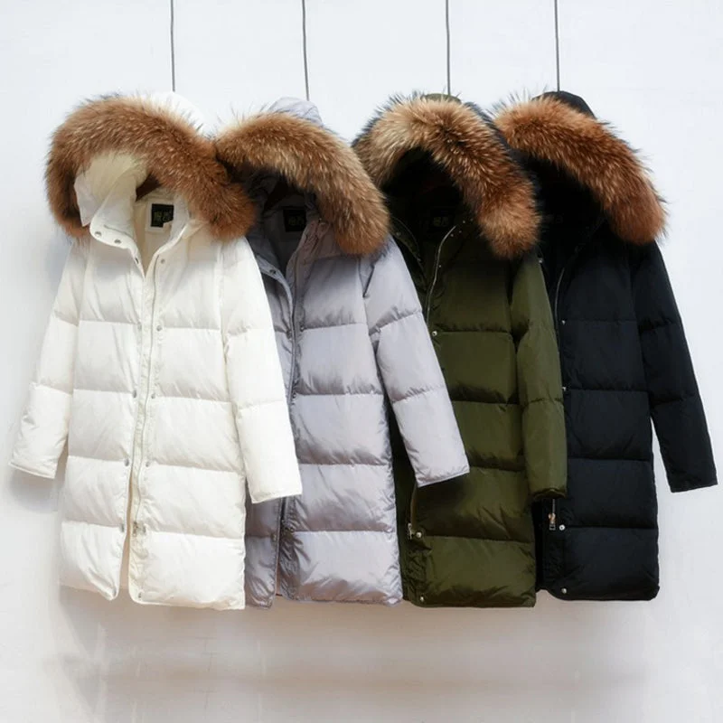 cozy knit coats for women -sporty tops for women -90% White Duck Down Jacket 2018 Female Parkas For Winter Jacket Women Long Thick Parka 100% Natural Raccoon Fur Collar Hood Coat