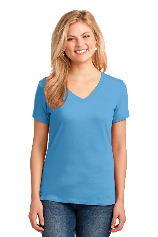 oversized t-shirts for women -Port & Company Womens Core Short Sleeve V-Neck T-Shirt - Aquatic Blue