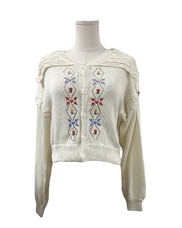 eco-friendly coats for women -women's silk tops -NWT Avantlook Women's Sweater Cream Embroidery M