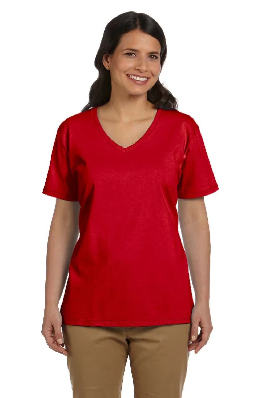 turtleneck tops for women -Hanes Womens ComfortSoft Short Sleeve V-Neck T-Shirt - Deep Red - Closeout