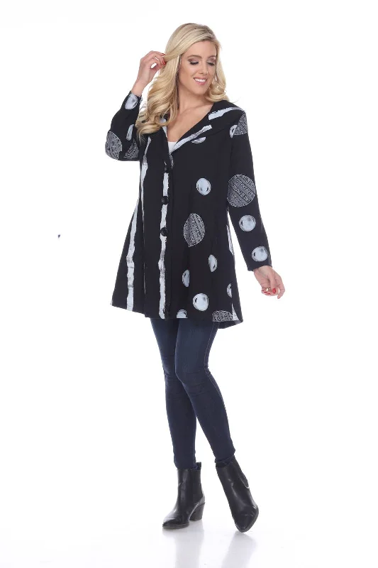 long trench coats for women -casual women's tops -Lady's knitted Black N White Button Coat (KE203)