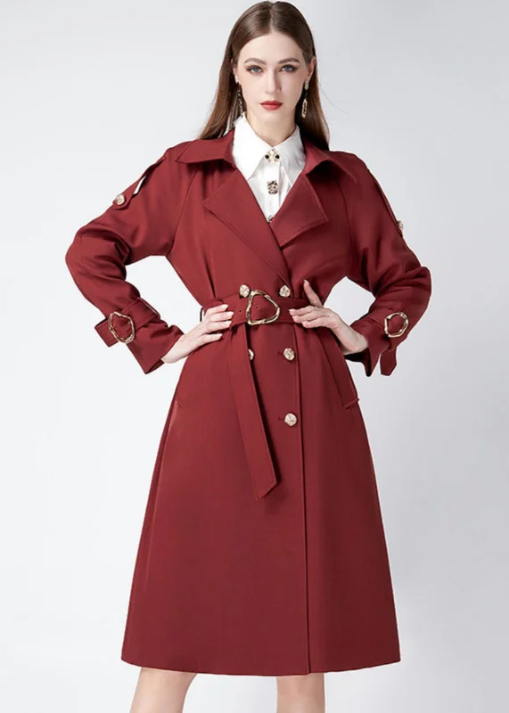 structured coats for women -spring fashion tops for women -Claret Epaulette Belted Double Breasted Trench Coat