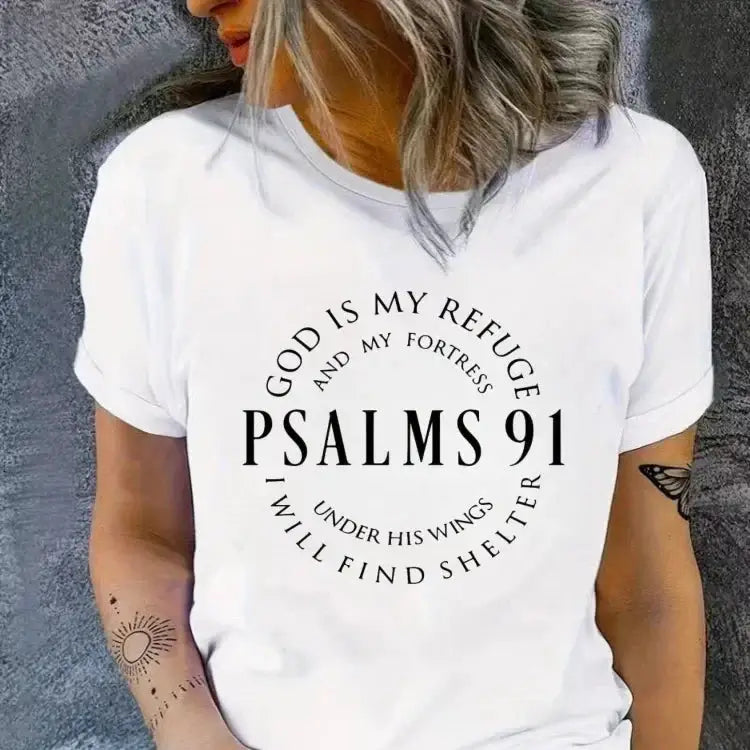 casual plaid shirts for women -God Is My Refuge & Fortress Crew Neck T-Shirt