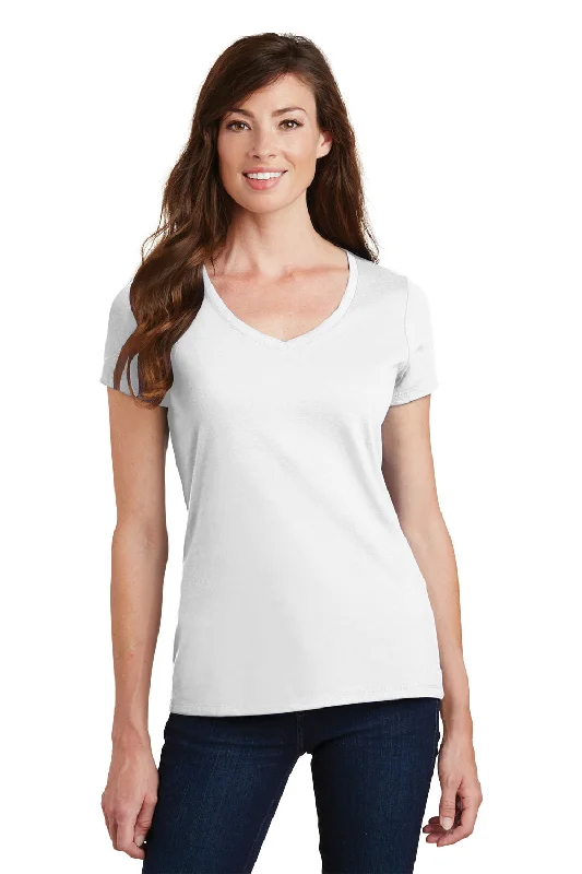 sleeveless blouses for work -Port & Company Womens Fan Favorite Short Sleeve V-Neck T-Shirt - White