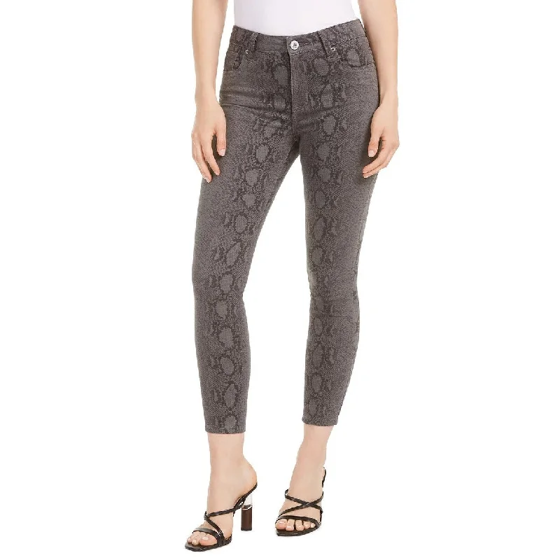 casual lounge pants for women -women's silk tops -STS Blue Women's Ellie Snake-Print Skinny Ankle Jeans Silver Size SQUARE 30 - SQUARE 30