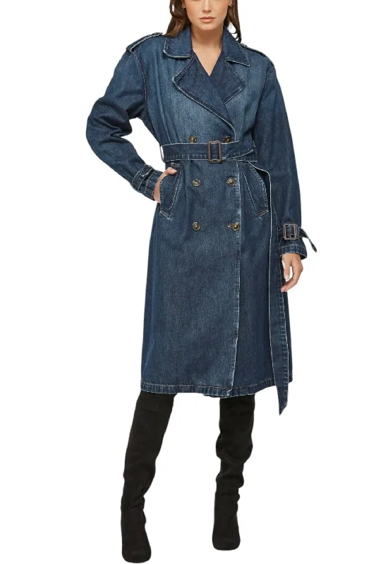 casual bomber jackets for women -breathable tops for women -Classic Trench Coat In Denim