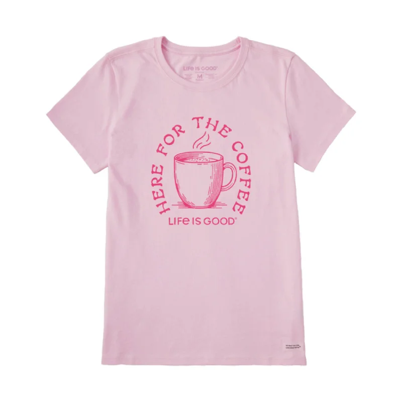 women's tunic tops -Life Is Good Women's Here For The Coffee Tee - Seashell Pink FINAL SALE