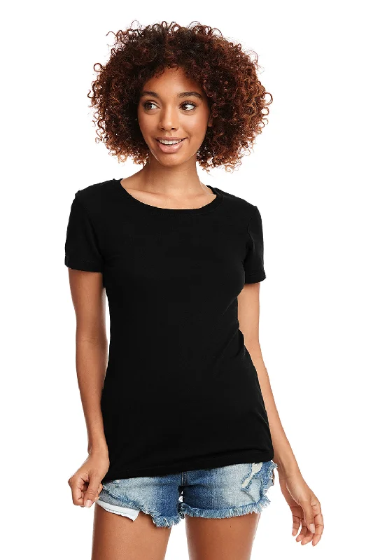 women's velvet tops -Next Level Womens Ideal Jersey Short Sleeve Crewneck T-Shirt - Black