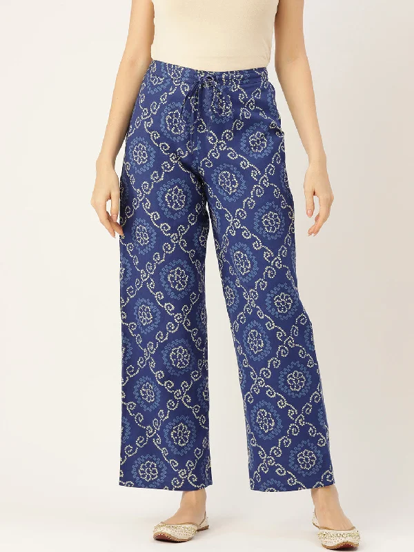 women's track pants -breathable tops for women -Women Ethnic Motifs Printed Smart Straight Fit Trousers