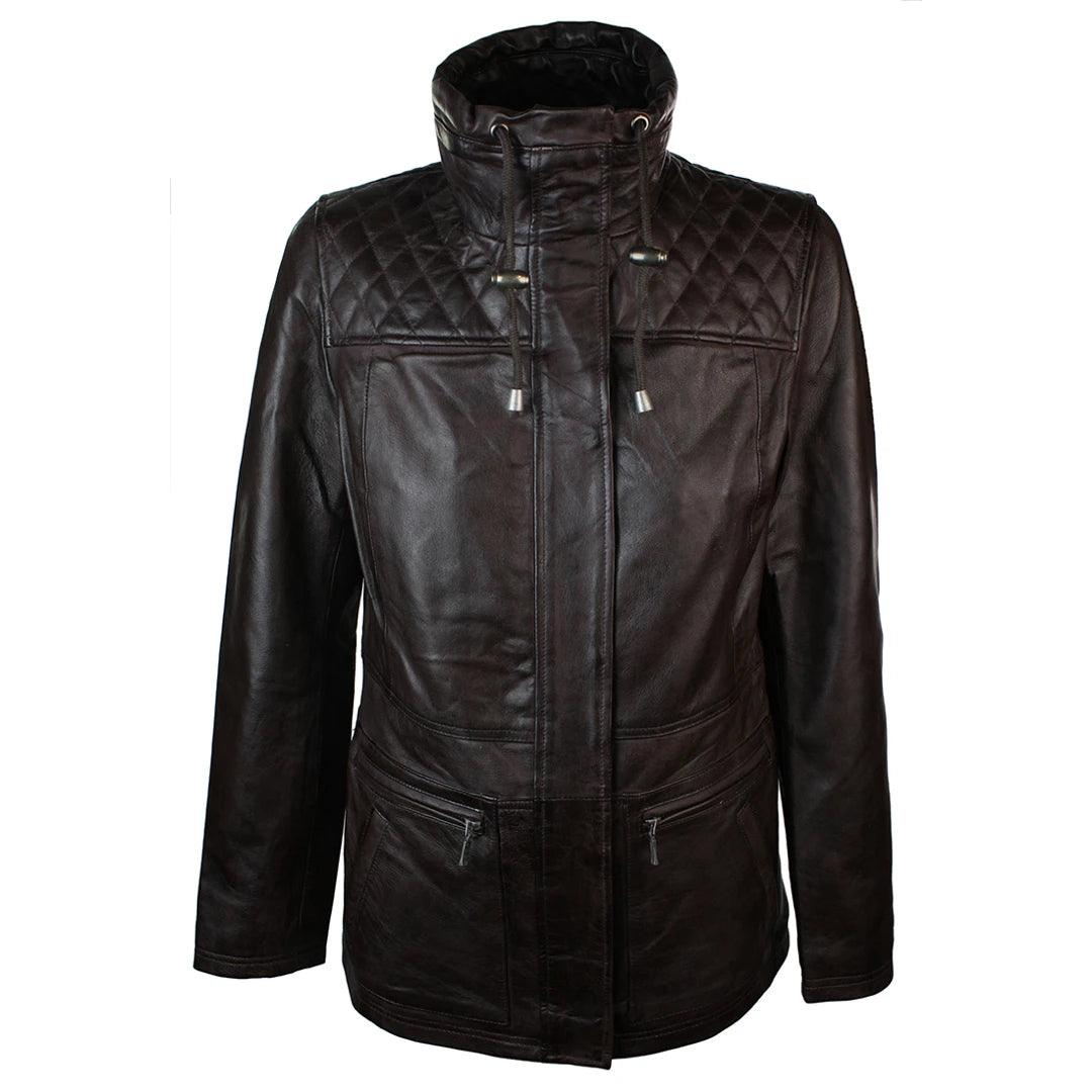 casual zip-up jackets for women -fitted blouses for women -Ladies Women Real Leather Mid Length Brown Jacket Trench Coat