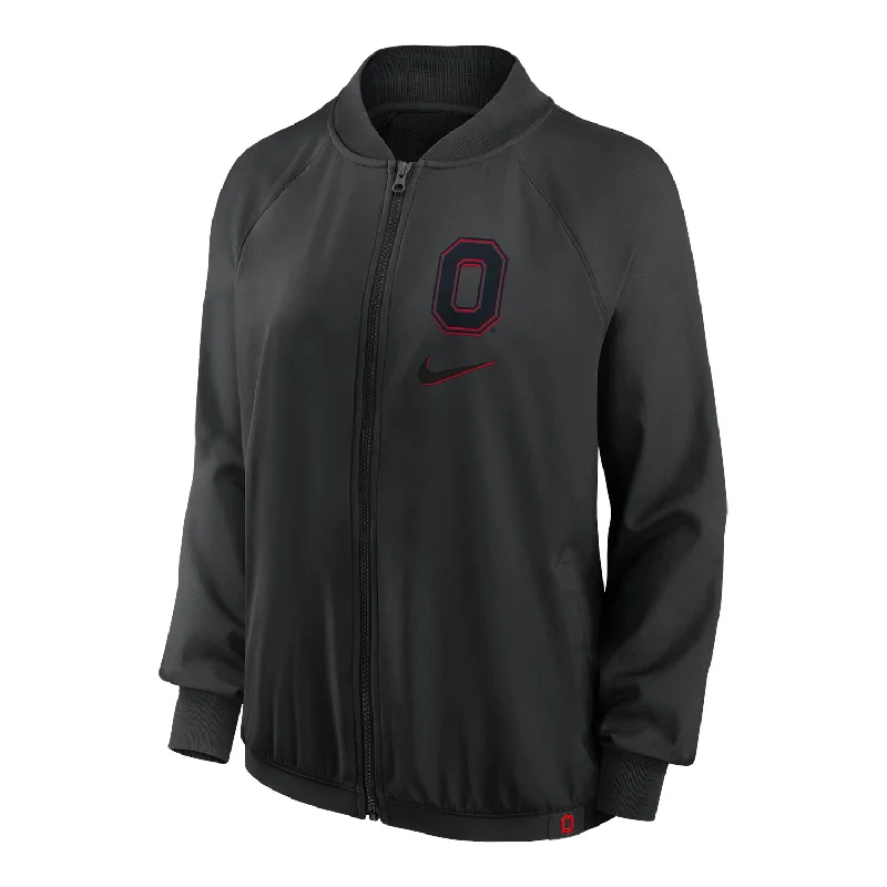 breathable jackets for women -cozy women's tops -Ladies Ohio State Buckeyes Nike Bomber Full Zip Black Jacket