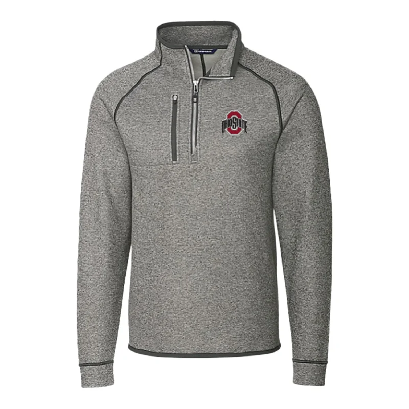 women's hooded coats -women's casual tank tops -Ohio State Buckeyes Cutter & Buck Mainsail Sweater-Knit Gray 1/2 Zip Jacket