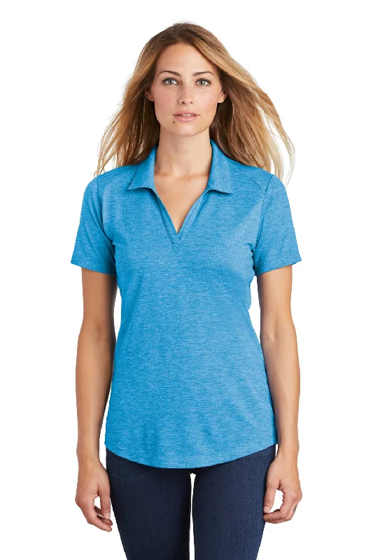 lightweight women's tops -Sport-Tek Womens Moisture Wicking Short Sleeve Polo Shirt - Heather Pond Blue