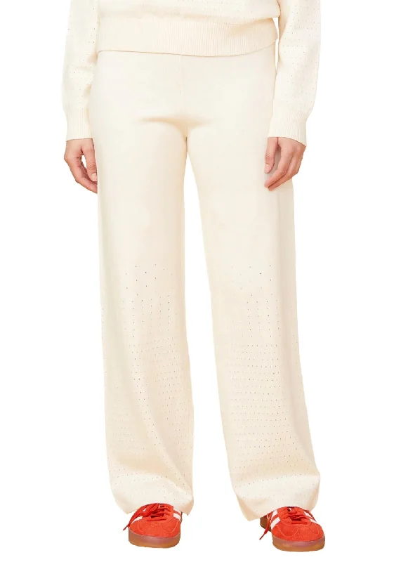 printed trousers for women -casual oversized tops for women -Open Knit Flare Pants In Ivory