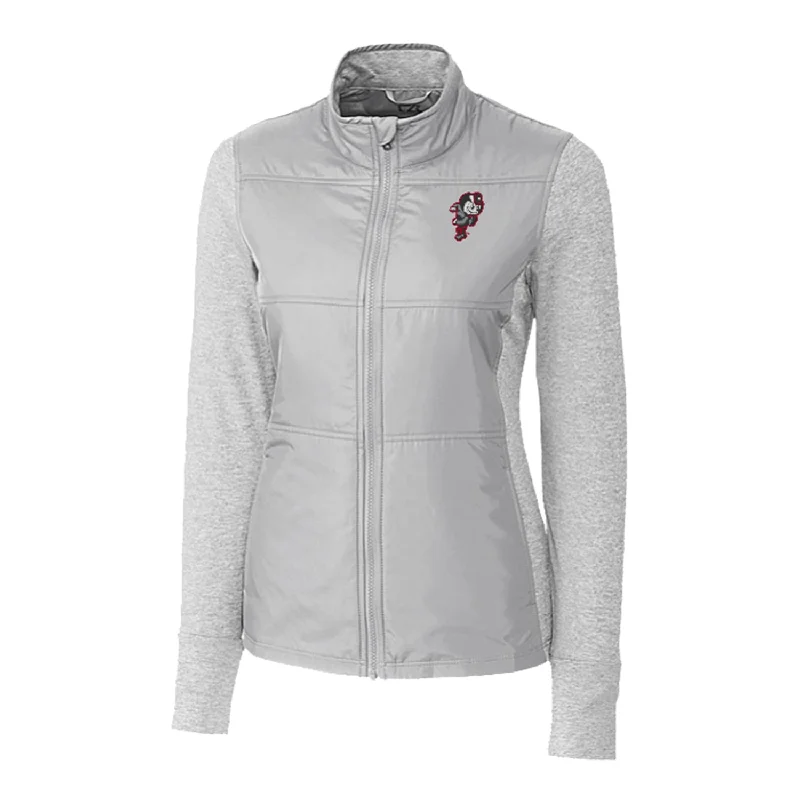 single-breasted coats for women -longline tops for women -Ladies Ohio State Buckeyes Cutter & Buck Stealth Hybrid Quilted Gray Full Zip Jacket