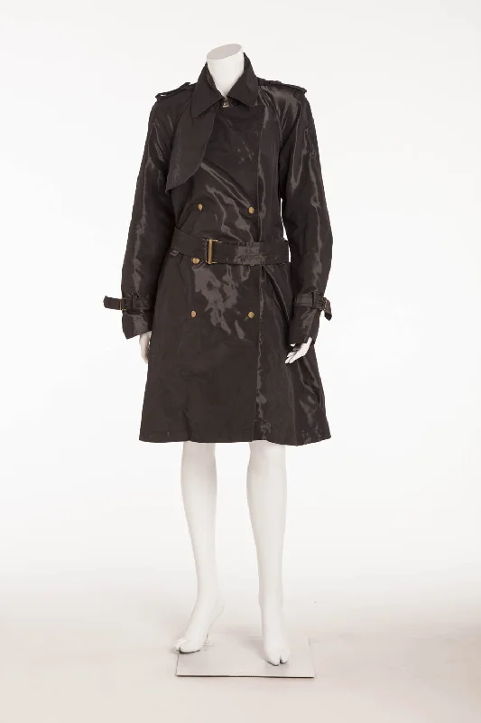 casual outerwear for women -elegant women's tops -Lanvin - Shiny Black Button Up Trench Coat - FR 40