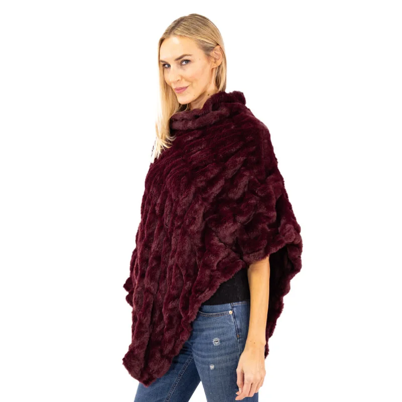 women's raincoats -women's velvet tops -Plush Faux Fur Wine Coat Poncho