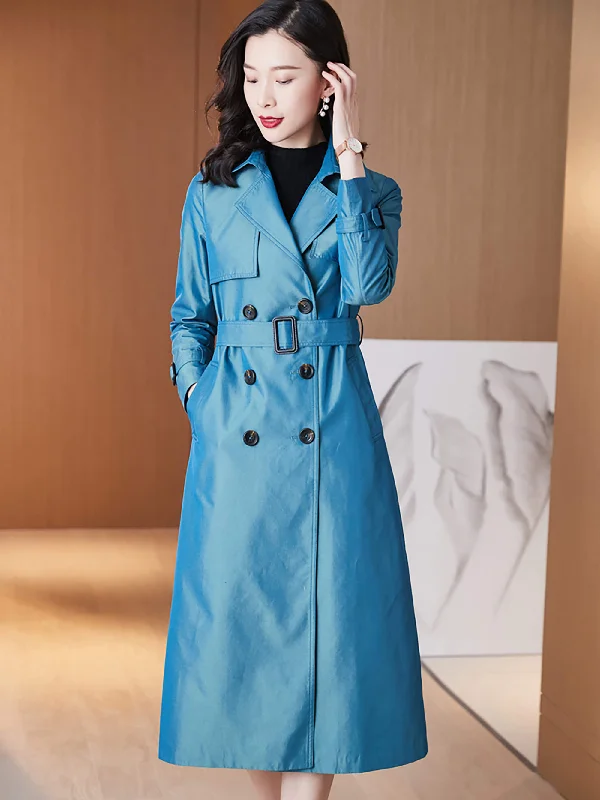 turtleneck coats for women -sexy tops for women -Custom Size Double Breasted Buckle Belt Trench Coat