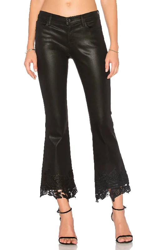 outdoor hiking pants for women -fitted blouses for women -Selena Mid Rise Crop Boot Jeans In Black Lace