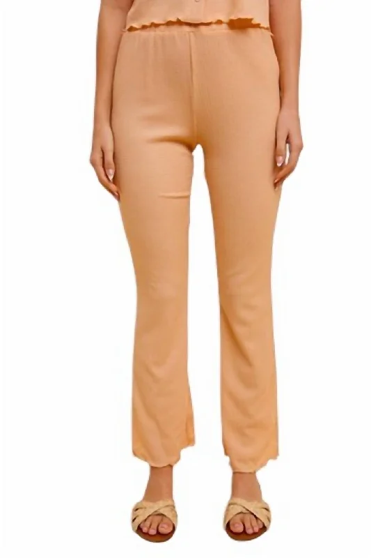 silk pants for women -tie-front tops for women -Kinley Knit Flare Bottoms In Org