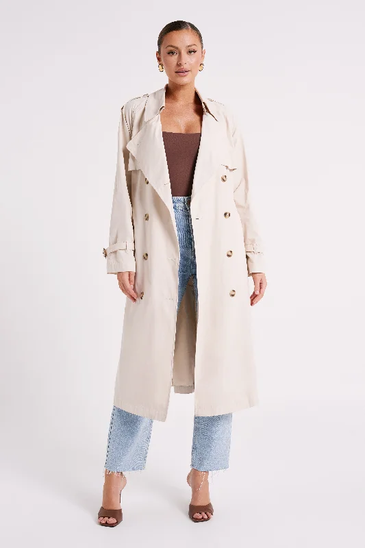 women's raincoats -women's velvet tops -Channing Trench Coat With Belt - Cream