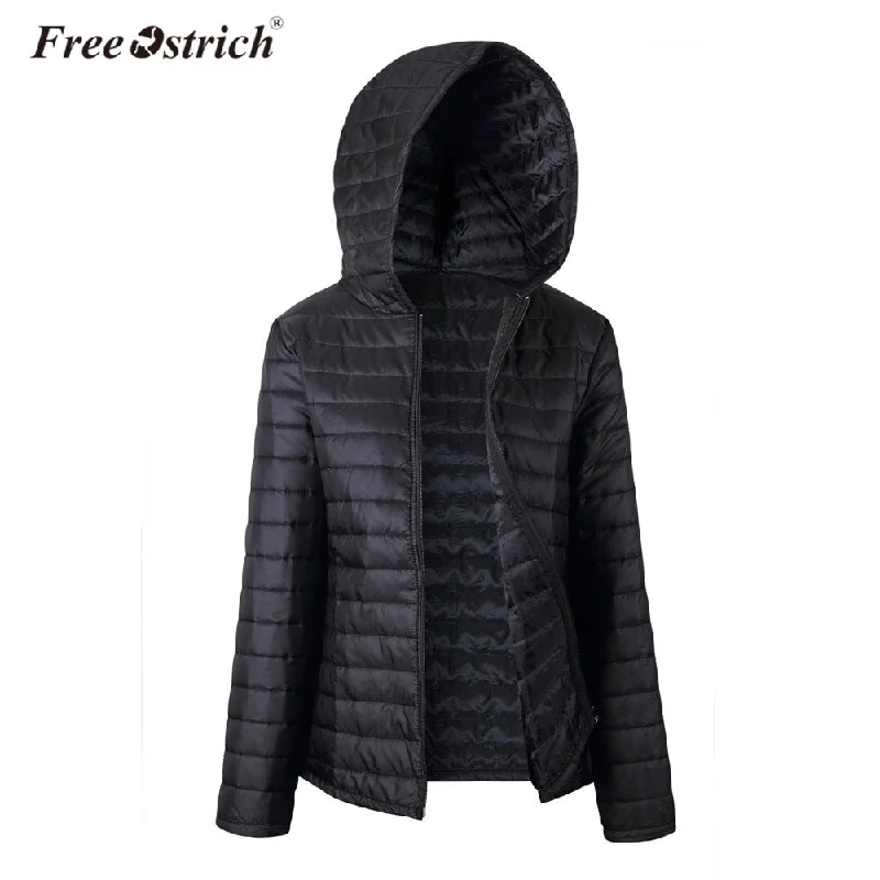 elegant fitted coats for women -cold shoulder tops for women -Free Ostrich Jacket Women Autumn Winter Hooded Warm Zipper 2018 Black Coats Long Sleeve Solid Parkas Coat L0530