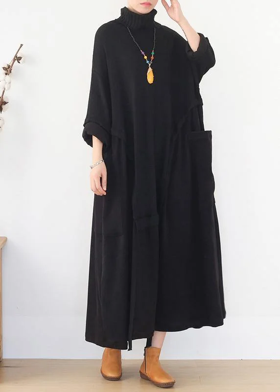 women's off-shoulder tops -Christmas black Sweater dress outfit DIY high neck Largo spring knitwear