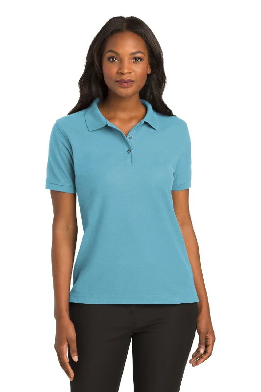 sporty tops for women -Port Authority Womens Silk Touch Wrinkle Resistant Short Sleeve Polo Shirt - Maui Blue