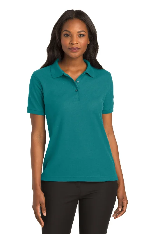 embroidered tops for women -Port Authority Womens Silk Touch Wrinkle Resistant Short Sleeve Polo Shirt - Teal Green