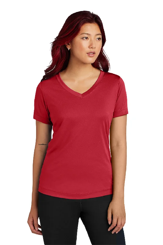 breathable tops for women -Sport-Tek Womens Competitor Moisture Wicking Short Sleeve V-Neck T-Shirt - True Red