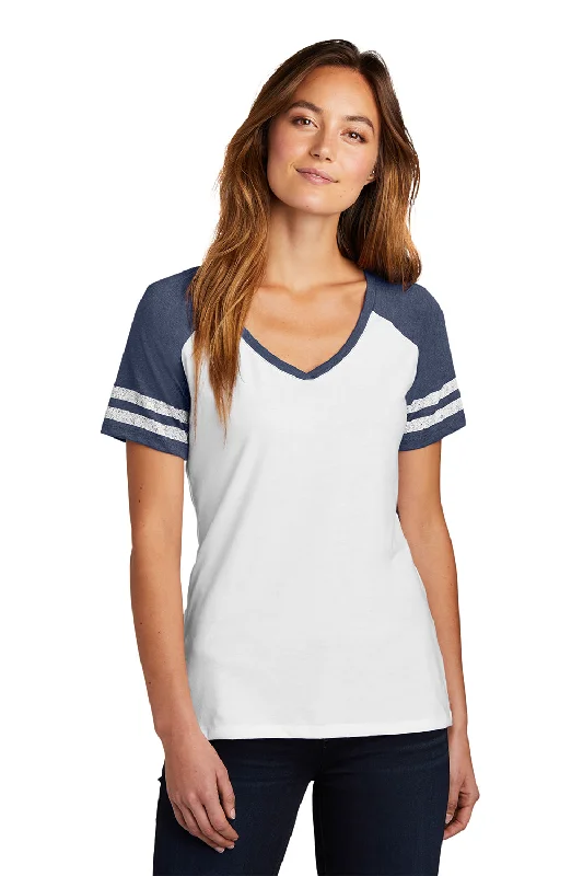 casual long sleeve shirts for women -District Womens Game Short Sleeve V-Neck T-Shirt - White/Heather Navy Blue