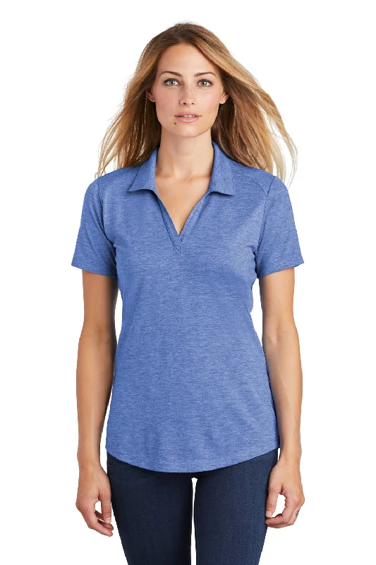 long tunic tops for leggings -Sport-Tek Womens Moisture Wicking Short Sleeve Polo Shirt - Heather True Royal Blue