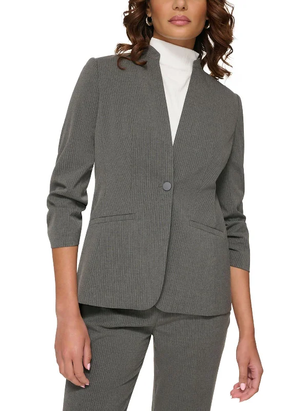 women's wool coats -trendy women's shirts -Petites   Womens Ruched Work Wear Collarless Blazer