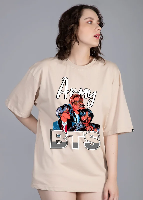 fashionable work tops for women -BTS Club Women Oversized Printed T-Shirt