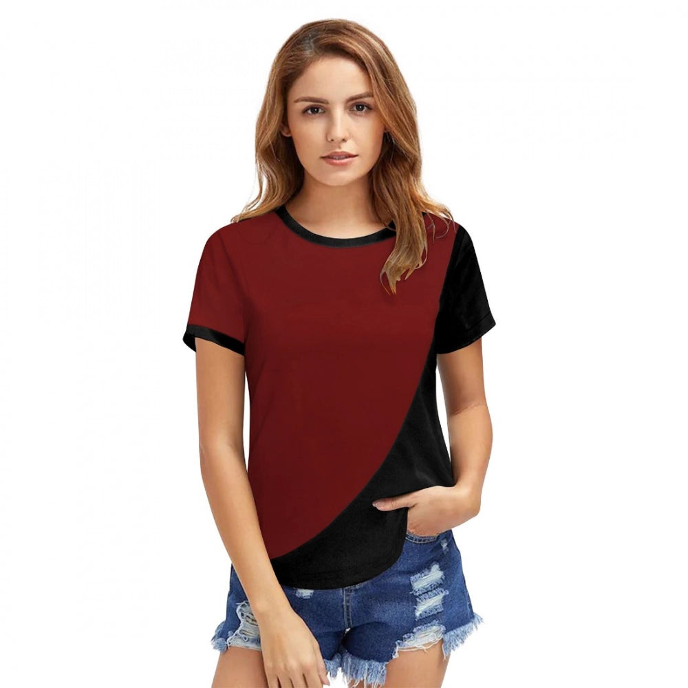 high-neck tops for women -Generic Women's Polyester, Knitting Western Wear T-Shirt (Maroon)