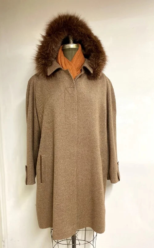 belted trench coats for women -women's off-shoulder tops -Esther Car Coat - 100% Pure Virgin Merino Wool- Detachable Fox Hood