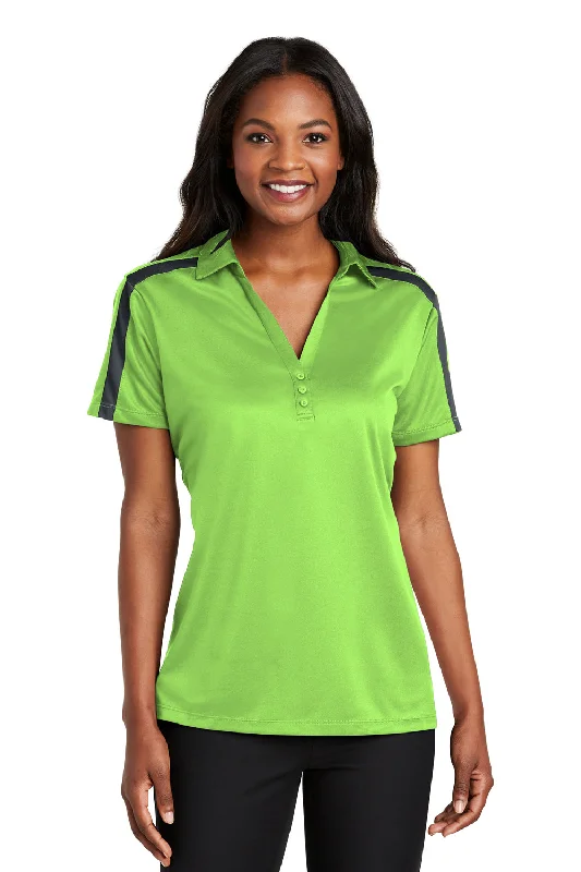 asymmetrical tops for women -Port Authority Womens Silk Touch Performance Moisture Wicking Short Sleeve Polo Shirt - Lime Green/Steel Grey