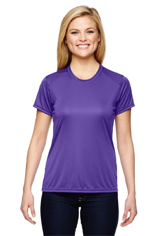 solid color blouses for women -A4 Womens Performance Moisture Wicking Short Sleeve Crewneck T-Shirt - Purple