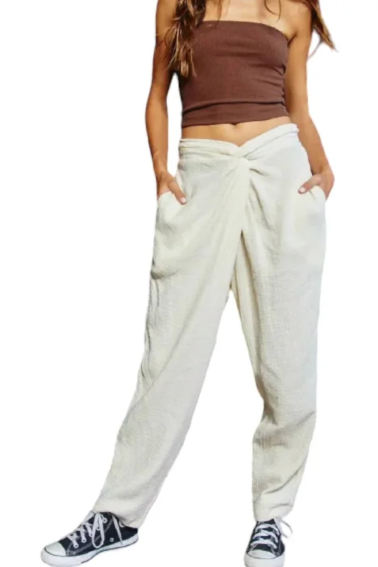 quick dry pants for women -women's chiffon tunics -Summer Twist Waist Pants In Cream