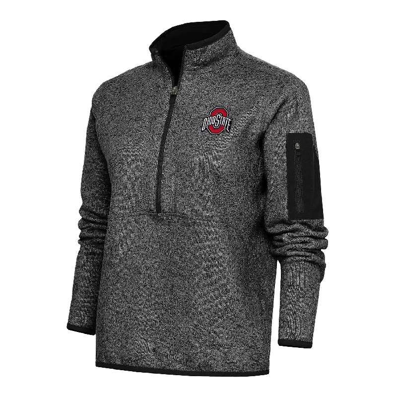 stylish outerwear for ladies -soft touch blouses for women -Ladies Ohio State Buckeyes 1/2 Zip Fortune Heather Black Pullover Jacket