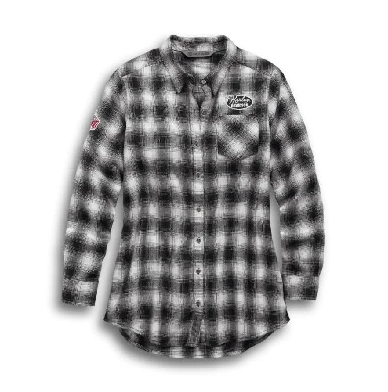 soft knitted blouses for women -Harley-Davidson® Women's Crackle Print Graphic Plaid Shirt - 99112-19VW