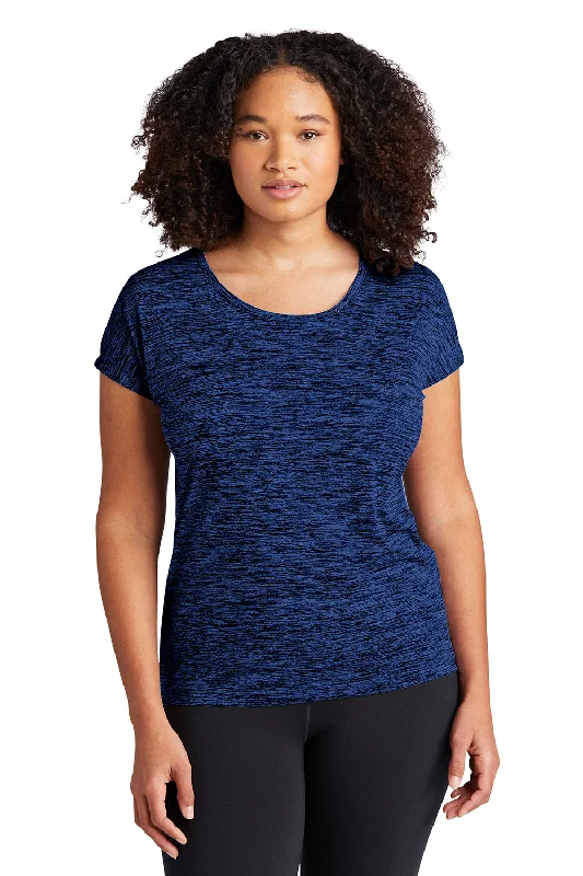 elegant women's tops -Sport-Tek Womens Electric Heather Moisture Wicking Short Sleeve Crewneck T-Shirt - Dark Royal Blue Electric