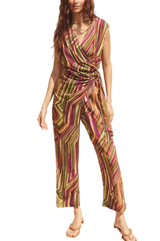 ruched pants for women -cozy women's tops -Girls Night Buckle Detail Jumpsuit In Vintage Royale