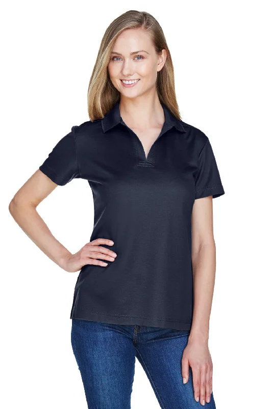 lace-up tops for women -Devon & Jones Womens CrownLux Performance Moisture Wicking Short Sleeve Polo Shirt - Navy Blue